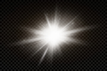 Set of realistic vector white stars png. Set of vector suns png. White flares with highlights.	