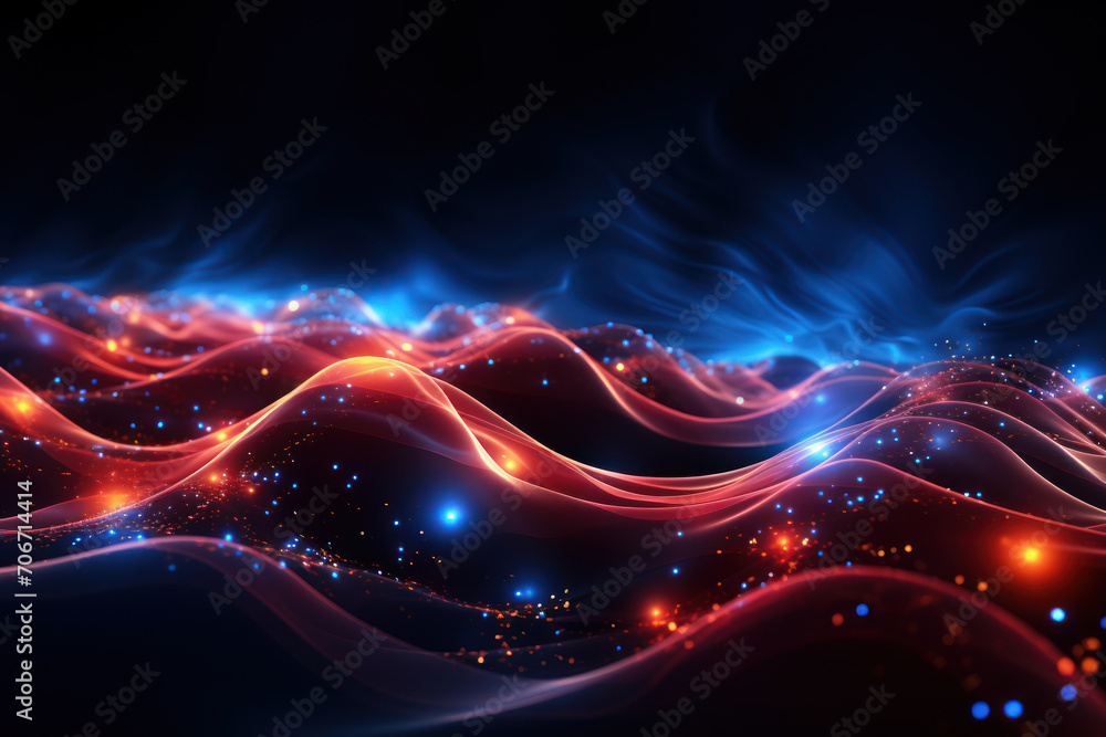 Poster digital waves flowing through the air, symbolizing the wireless transmission of internet signals. co