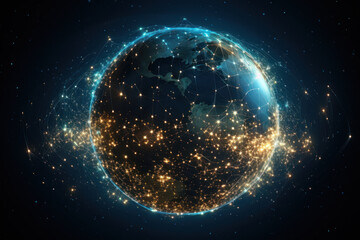 A constellation of digital stars forming the shape of a globe, portraying the global reach and impact of the internet. Concept of digital globalization. Generative Ai.