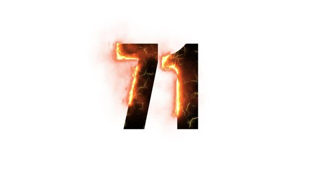 Number 71 is on fire with alpha channel, numbers are on fire, number seventy one, isolate