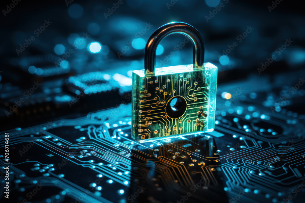 Poster a pixelated key unlocking a digital padlock, symbolizing the importance of encryption and cybersecur