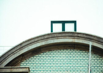 Obraz premium Details of European city architecture, such as windows, doors, walls, electrical wires, signs and tiles. Ordinary elements of urban life in bright colours and high contrast. 