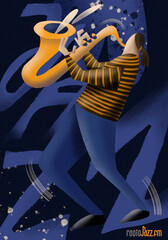 Fototapeta na wymiar jazz star with saxophone playing music 