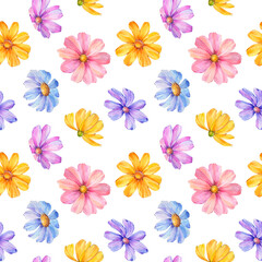 Fototapeta premium seamless botanical pattern drawn in watercolor, isolated on a white background, for print design, wallpaper and packaging