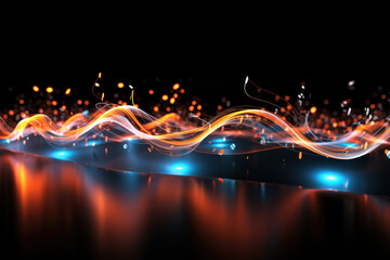 Abstract depiction of digital waves turning into musical notes, illustrating the role of the...