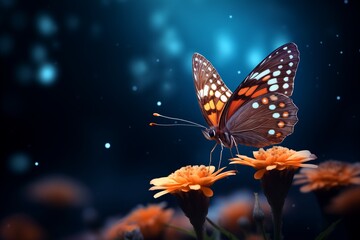Butterfly on Flower, Dark Background, Dark Orange, Light Bronze, Natural Setting, Wildlife Macro, Vibrant Colors