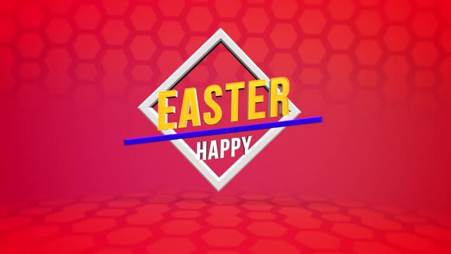 Celebrate Easter with this vibrant image featuring a red background adorned with hexagonal shapes and Happy Easter text