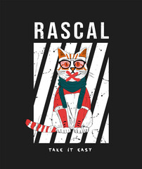 Rascal Cool Cat, Illustration Tee Vector.