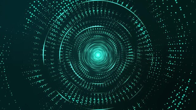 Abstract digital background. Big data visualization. Circular rotations of fantasy circle of colorful particles, beautiful color spiral, elegant particle background video. 4k animation.