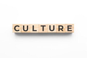 culture wooden cubes on white background
