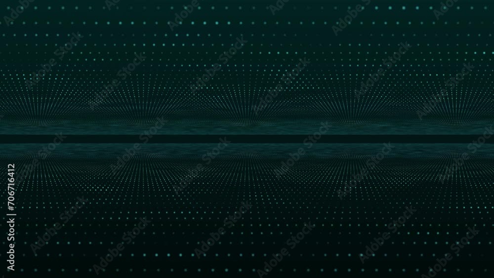 Poster wave of particles. futuristic dots pattern on dark background. big data digital code. technology or 