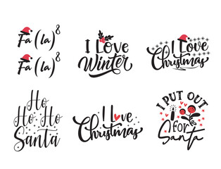 Christmas bundle quotes sayings and phrase typography handwriting bundle collection vector