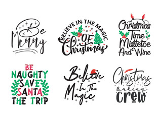 Christmas bundle quotes sayings and phrase typography handwriting bundle collection vector