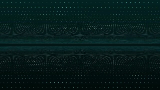 Wave of particles. Futuristic dots pattern on dark background. Big data digital code. Technology or Science Banner. 3D rendering. 4K animation.