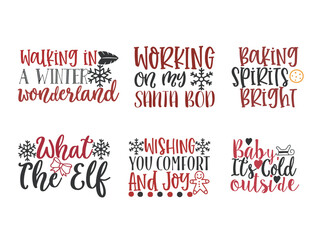 Christmas bundle quotes sayings and phrase typography handwriting bundle collection vector