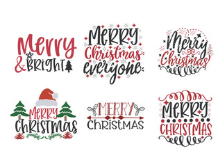Naklejka na ściany i meble Christmas bundle quotes sayings and phrase typography handwriting bundle collection vector