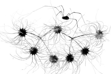 Abstract black ink blots with intricate web-like structures