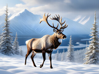 Caribou Majesty: Embracing the Wilderness Beauty of Northern Canadian Wildlife. generative AI