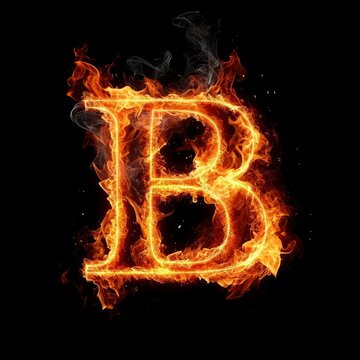 Alphabet letter B with fire on a black background