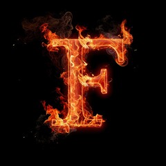 Alphabet letter F with fire on a black background