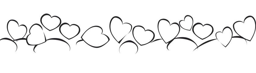 Hearts one line outline drawing banner for valentine's day - obrazy, fototapety, plakaty