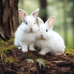 Fototapeta premium Forests beautiful white rabbits animal image Generative AI