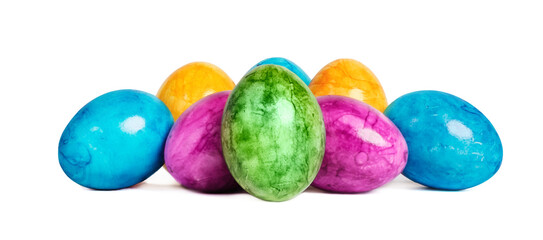 Fototapeta na wymiar Different easter eggs isolated on white background, top view