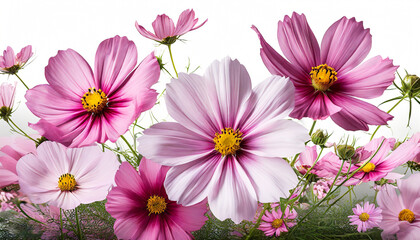 Cosmic Elegance: Pink Cosmos Bloom on a Blank Canvas