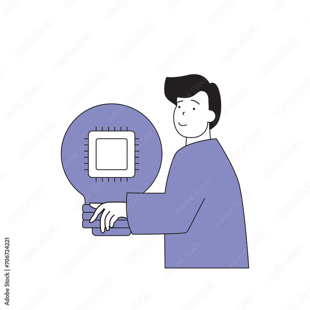 Fototapete teamwork concept with cartoon people in flat design for web. man brainstorming with team, creating w