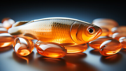 Omega 3 concept. Fish oil capsules with omega 3. - obrazy, fototapety, plakaty
