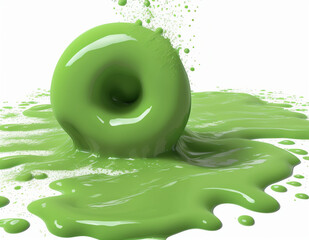 3d rendering of an abstract liquid green blot and an abstract shape