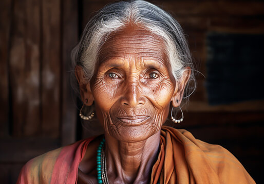 Elderly Indian woman. Woman's Day. Tradition and culture. AI generated