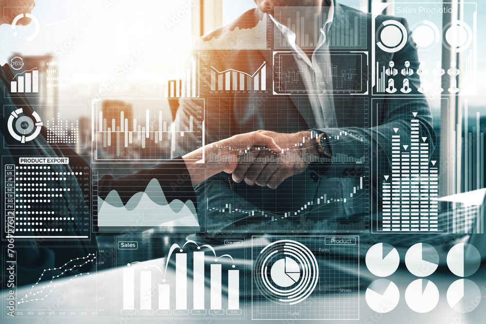 Aufkleber big data technology for business finance analytic concept. modern interface shows massive informatio