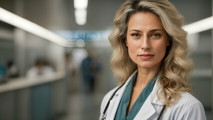 Fototapeta premium portrait of a doctor, female doctor in hospital