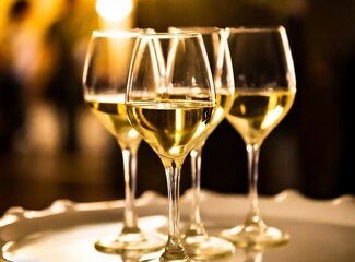Glasses of white wine on waiter's tray