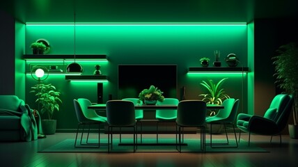 Green color modern style neon living and dining room picture