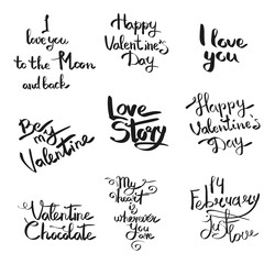 Happy Valentines Day handwritten lettering on white background