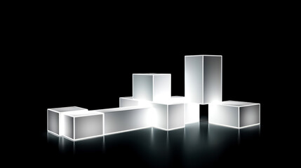 Group of white cubes sitting on top of black floor next to each other.