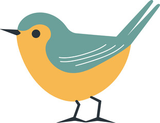 Simple stylized bird with blue and orange colors. Cute minimalist bird design perfect for icons or logos. Charming nature-themed graphic vector illustration.