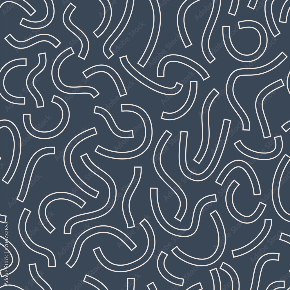Poster monochrome geometric seamless pattern. black outline curved lines