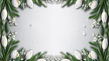 Fototapeta na wymiar white tulips grace a serene gray backdrop