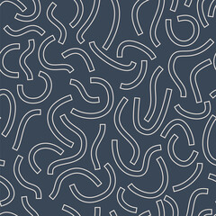 Monochrome geometric seamless pattern. Black outline curved lines