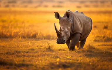 Rhino walk in medow of savanna africa. Generative AI