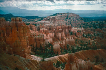 Natural landscape of limestone and sandstone rock formations inside a national parks in utah and arizona in north america in summer