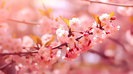 Obraz premium Exquisite pink peach blossoms flourishing in a vibrant garden