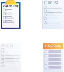Check list icons set cartoon vector. Daily check list. Planning and execution control
