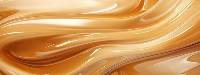 viscous liquid brown caramel, twisted in waves and spirals. horizontal photo, texture, banner, mock-up, isolated - obrazy, fototapety, plakaty