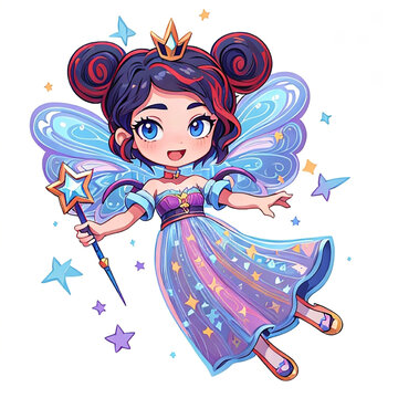  beautiful little fairy wearing a blue dress and with a magic wand Vector