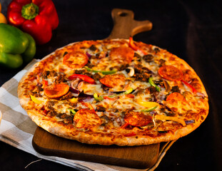 pizza with salami and cheese