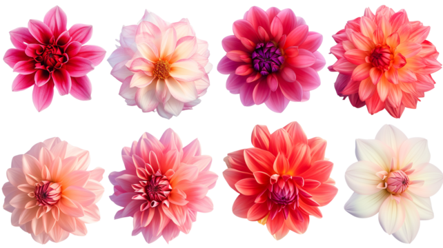 Beautiful Dahlia flower Set, Isolated on transparent background